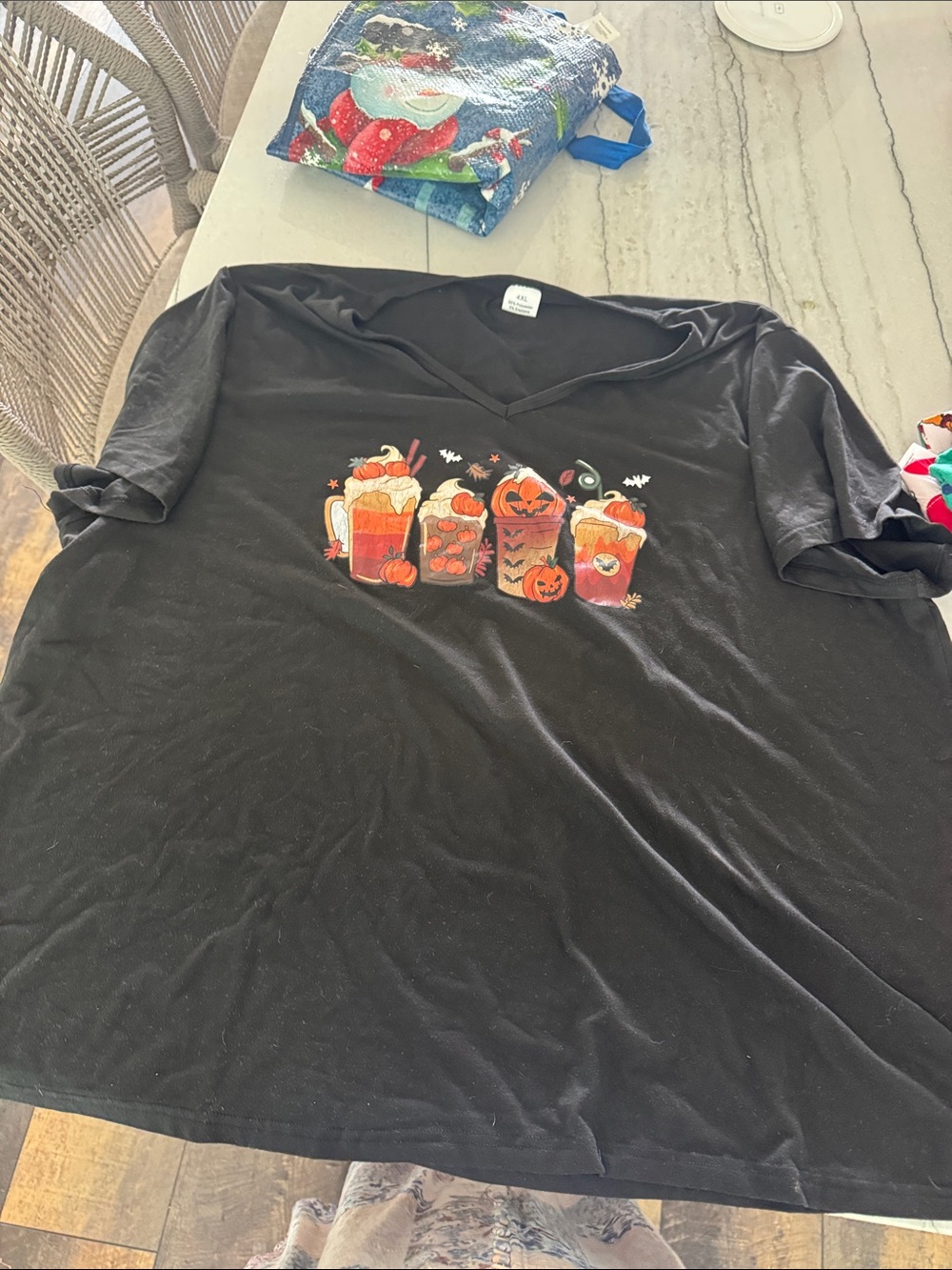 Women's Black V-Neck Halloween Drink Graphic Tee